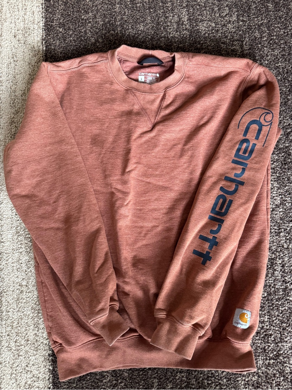 Carhartt Men's Rust-Tone Crewneck Sweatshirt with Navy Sleeve Logo